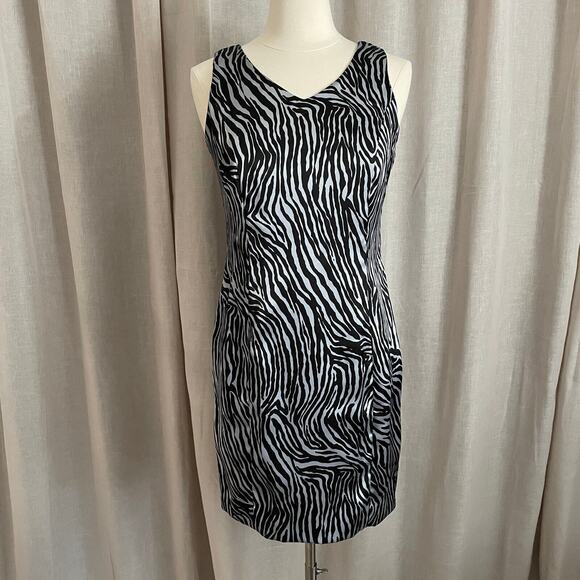 Vintage 90s Dress Size 10 Black Silver Zebra Animal Print Going Out Party Y2K - Picture 2 of 13